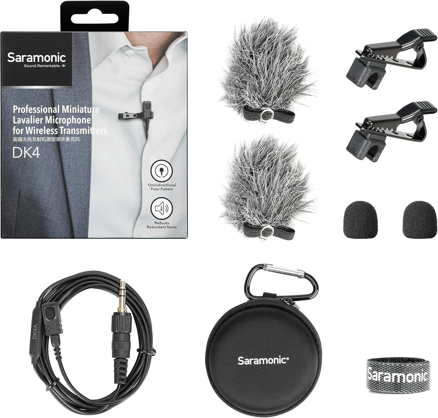 میکروفون یقه‌ای اومنی‌دایرکشنال حرفه‌ای Saramonic برای فرستنده‌ها و ضبط‌کننده‌های بی‌سیم Saramonic، Sennheiser، Rode، Azden، Nady، Senal، Boya و سایر با ورودی 3.5 میلی‌متری (DK4A)