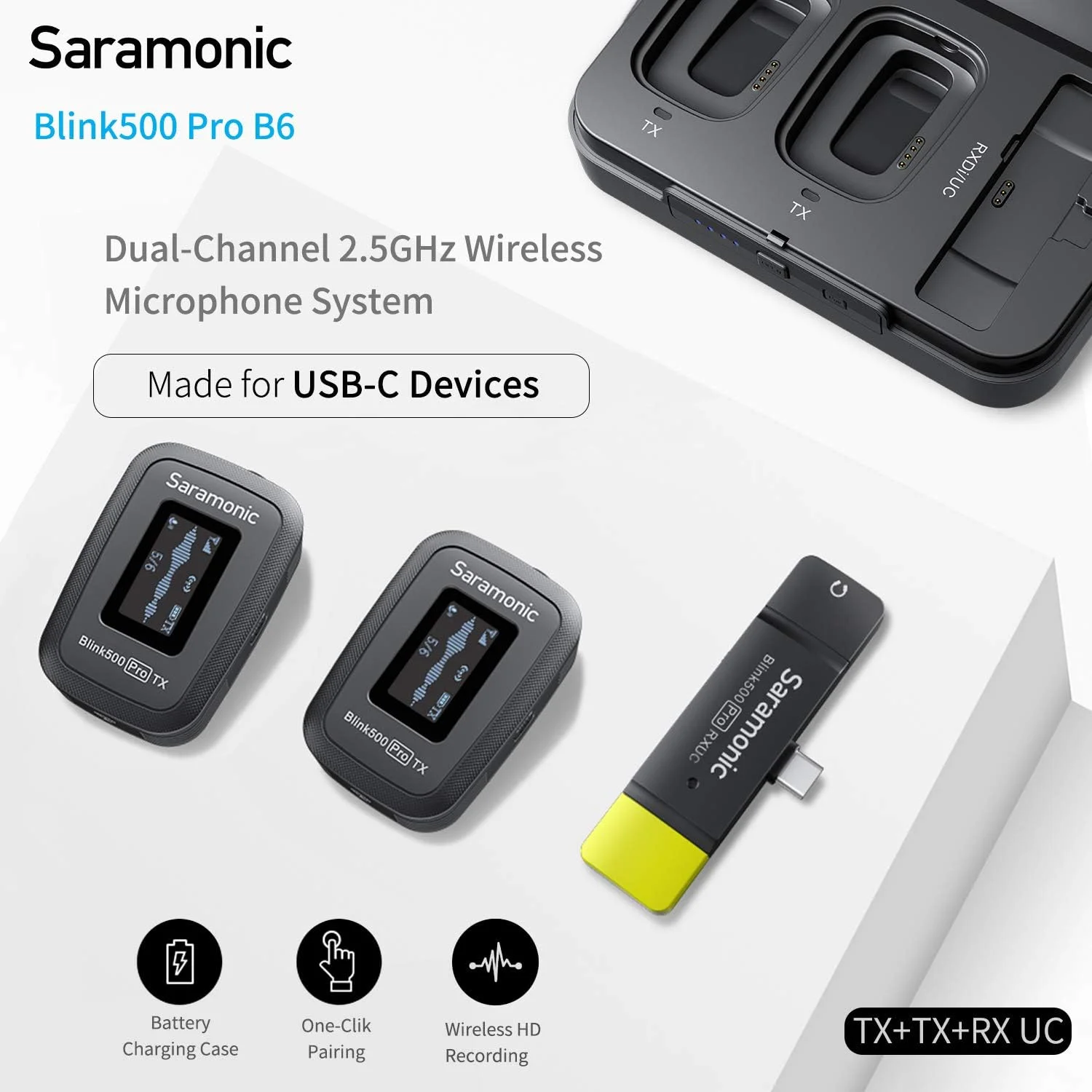 سیستم میکروفون یقه ای بی سیم USB-C سارامونیک برای پخش زنده، Blink500 Pro B6 میکروفون دوگانه برای گوشی های هوشمند سامسونگ گلکسی هواوی گوگل پیکسل برای ویدیوهای یوتیوب فیسبوک ولاگ سیستم میکروفون یقه ای بی سیم USB-C سارامونیک برای پخش زنده، Blink500 Pro B6 میکروفون دوگانه برای گوشی های هوشمند سامسونگ گلکسی هواوی گوگل پیکسل برای ویدیوهای یوتیوب فیسبوک ولاگ