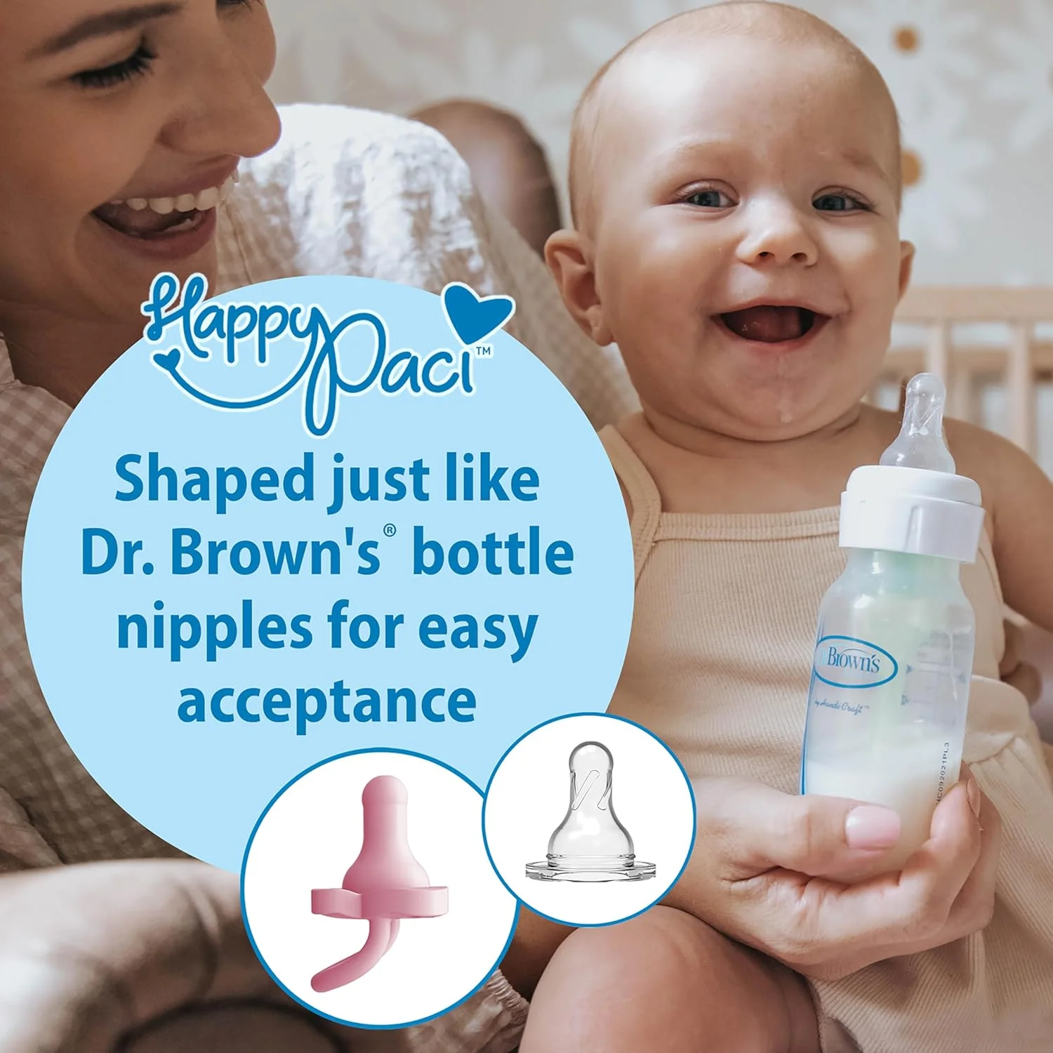 پستانک 100% سیلیکونی دکتر براون HappyPaci، 0-6 ماه، بدون BPA، سفید، صورتی، صورتی روشن، بسته 3 عددی
