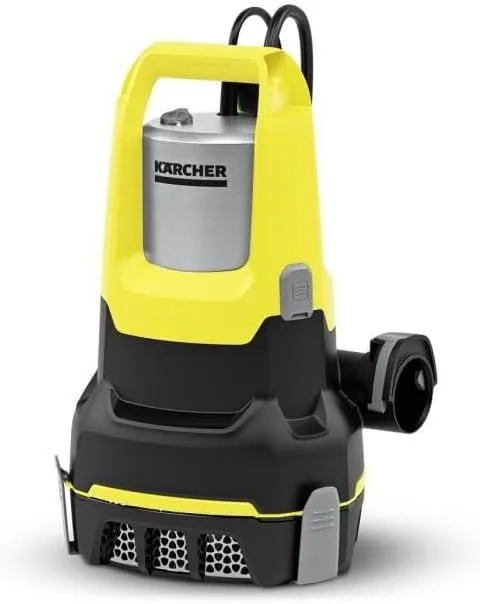 پمپ شناور سنسور سطح صاف Karcher SP 17,000 با نرخ جریان 17000 لیتر در ساعت، حداکثر عمق غوطه وری 7 متر برای آب کثیف با ذرات تا اندازه 5 میلی متر، ارتفاع آب باقیمانده: 1 میلی متر
