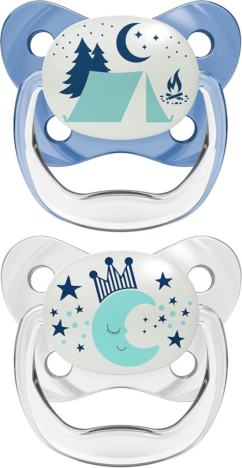 دکتر براون، جریان طبیعی 2 عدد پستانک شب‌تاب سیلیکونی، جلوگیری از T2 (6-18 ماه، آبی)