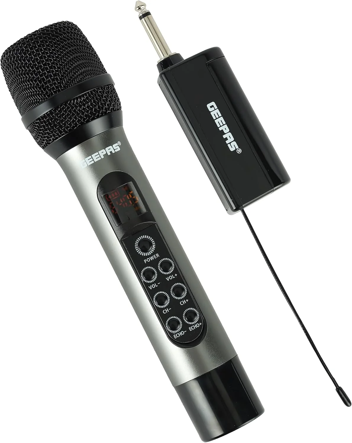 میکروفون بی سیم UHF جیپاس مدل GMP15014 | صدا با کیفیت و نویز کم | انتخاب تا 30 فرکانس منحصر به فرد، برد موثر 30 متر | 2 سال گارانتی، مشکی متالیک