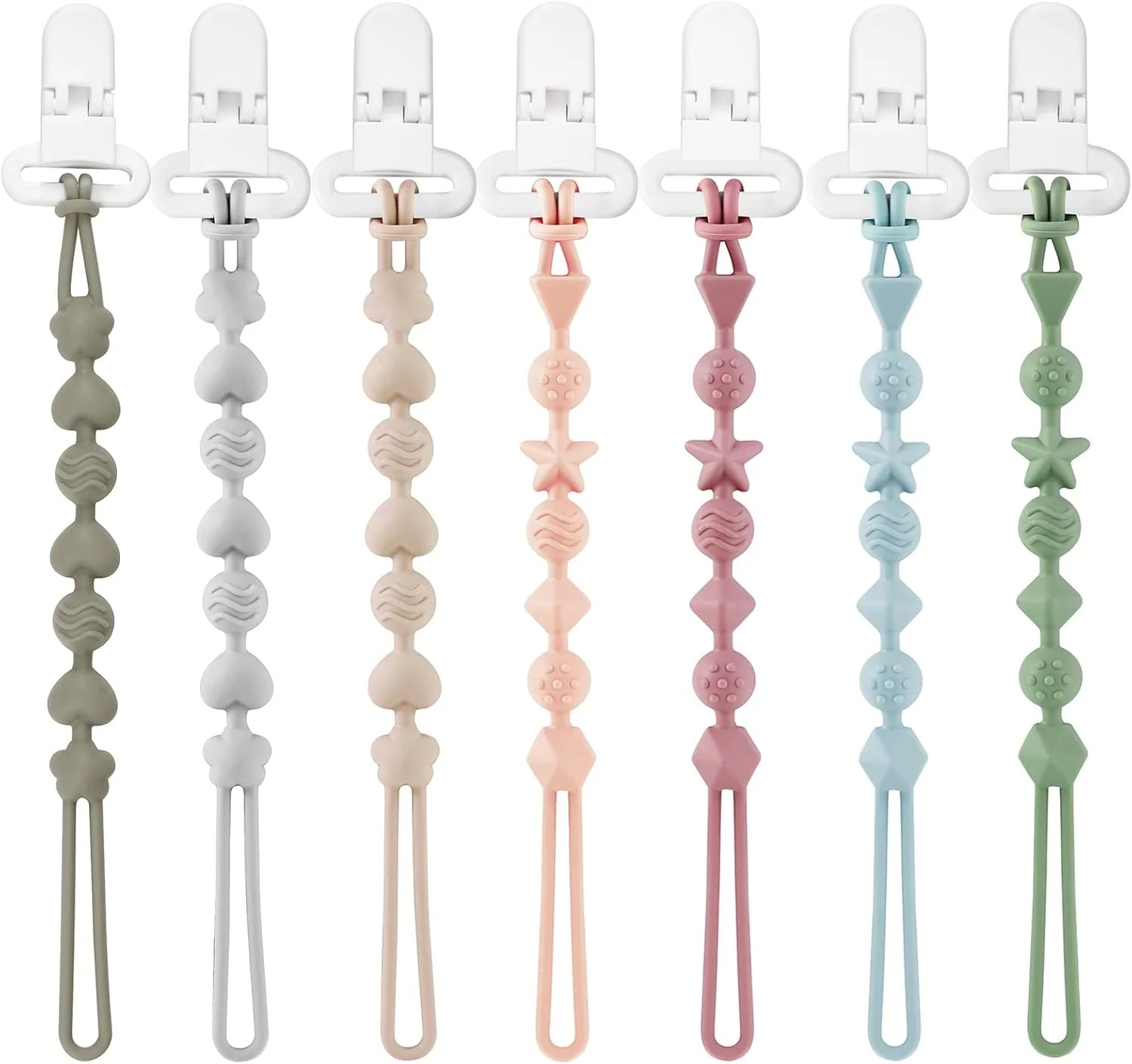 پک 7 عددی زنجیر پستانک سیلیکونی PandaEar - زنجیر پستانک با طراحی پیوسته برای پسران و دختران - زنجیر نگهدارنده پستانک جهانی برای اسباب بازی پک 7 عددی زنجیر پستانک سیلیکونی PandaEar - زنجیر پستانک با طراحی پیوسته برای پسران و دختران - زنجیر نگهدارنده پستانک جهانی برای اسباب بازی