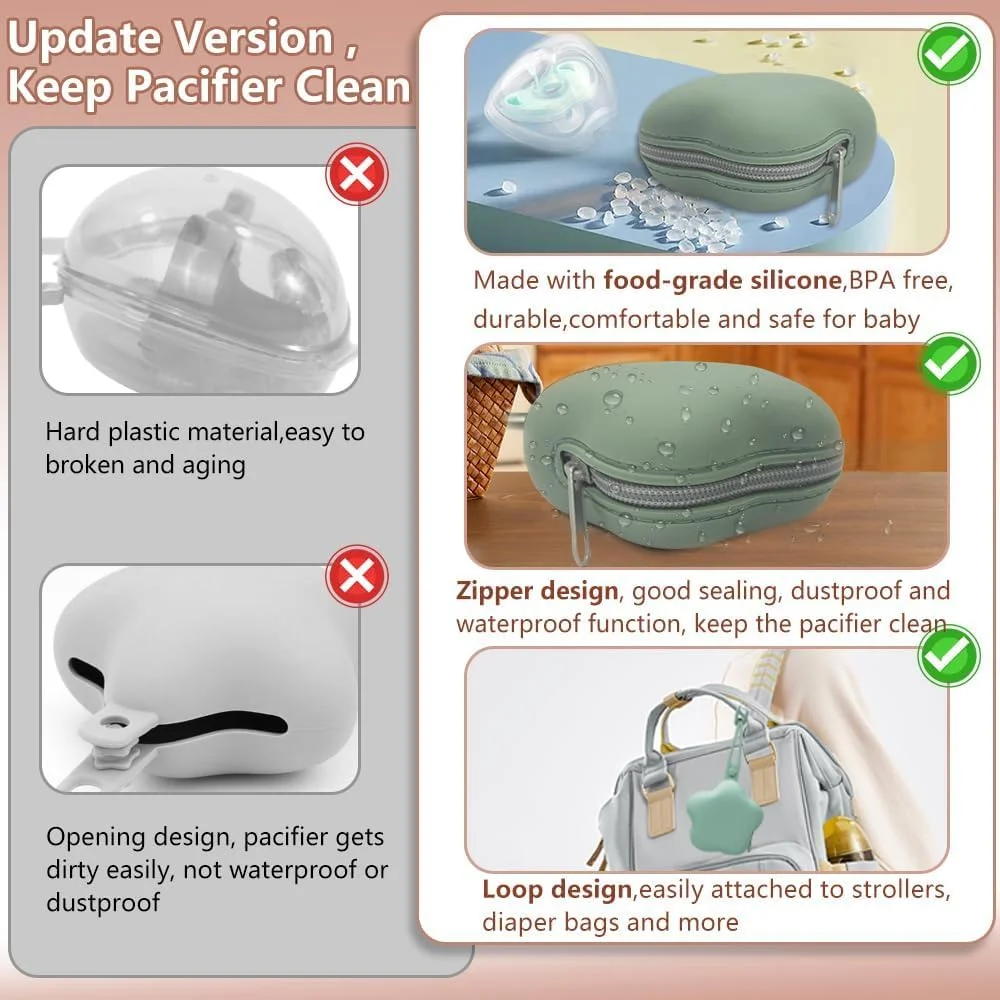 کیف نگهدارنده پستانک، 2 عدد کیف سیلیکونی پستانک و 2 عدد محفظه شفاف نگهداری سر پستانک، جعبه های نگهداری پستانک کودک فاقد BPA برای مسافرت و استفاده در حال حرکت، محافظ پستانک کودک کیف نگهدارنده پستانک، 2 عدد کیف سیلیکونی پستانک و 2 عدد محفظه شفاف نگهداری سر پستانک، جعبه های نگهداری پستانک کودک فاقد BPA برای مسافرت و استفاده در حال حرکت، محافظ پستانک کودک