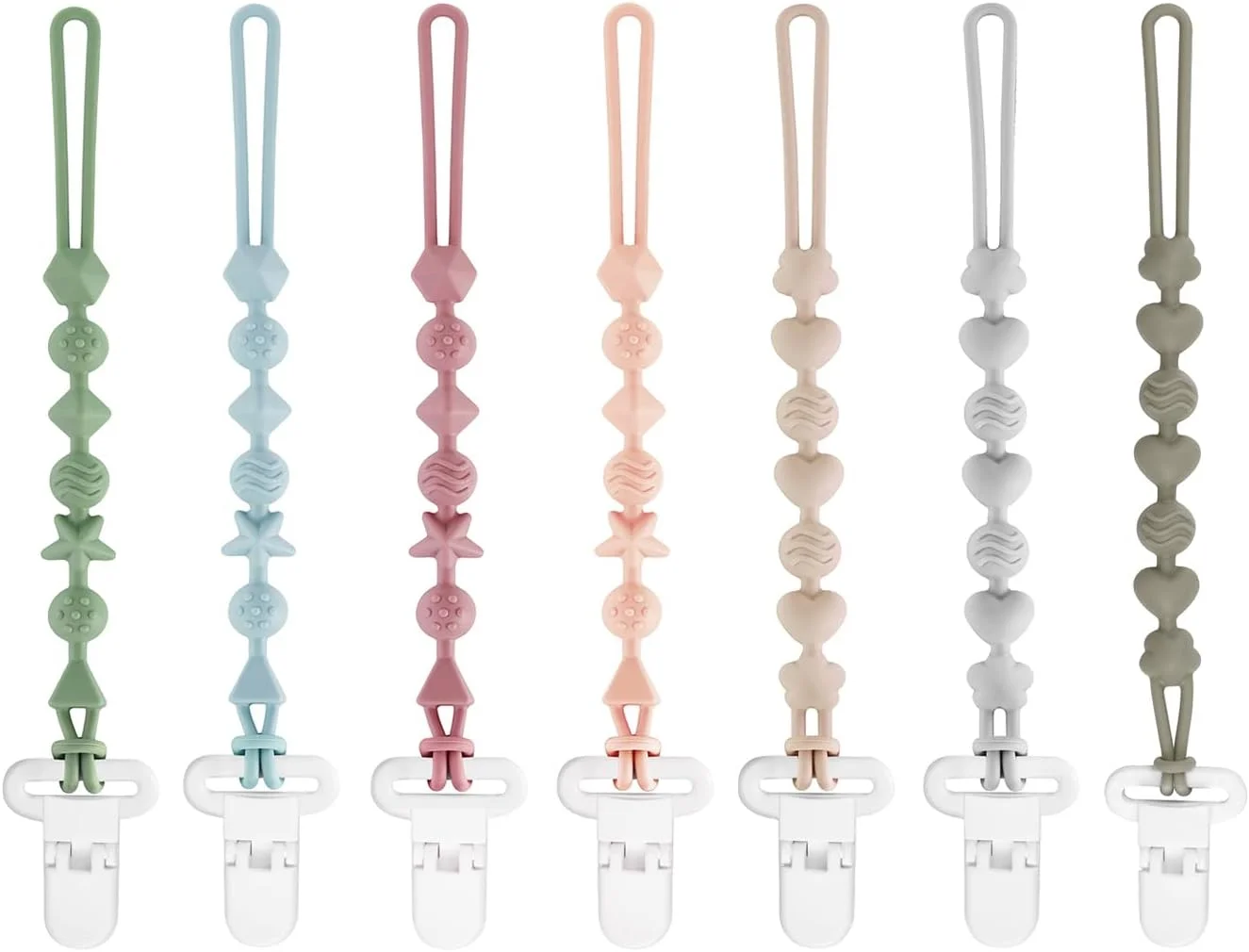 پک 7 عددی زنجیر پستانک سیلیکونی PandaEar - زنجیر پستانک با طراحی پیوسته برای پسران و دختران - زنجیر نگهدارنده پستانک جهانی برای اسباب بازی پک 7 عددی زنجیر پستانک سیلیکونی PandaEar - زنجیر پستانک با طراحی پیوسته برای پسران و دختران - زنجیر نگهدارنده پستانک جهانی برای اسباب بازی