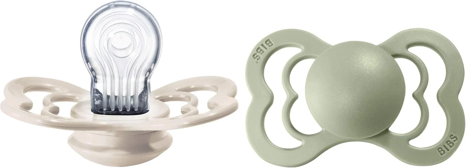پستانک نوزاد BIBS، پستانک نوزادی 2 عددی 6 تا 18 ماه، مواد غذایی، لاستیک طبیعی بدون BPA، سوراخ های بزرگ هوا برای ایمنی بیشتر، سایز 1 ساخت دانمارک