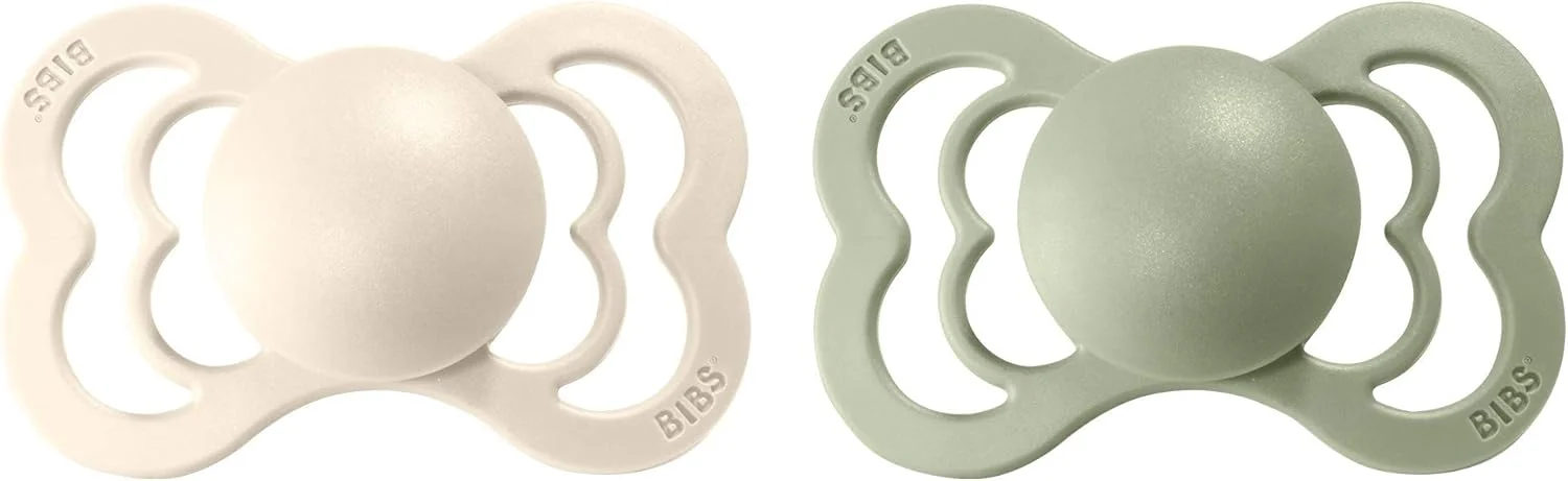 پستانک نوزاد BIBS، پستانک نوزادی 2 عددی 6 تا 18 ماه، مواد غذایی، لاستیک طبیعی بدون BPA، سوراخ های بزرگ هوا برای ایمنی بیشتر، سایز 1 ساخت دانمارک