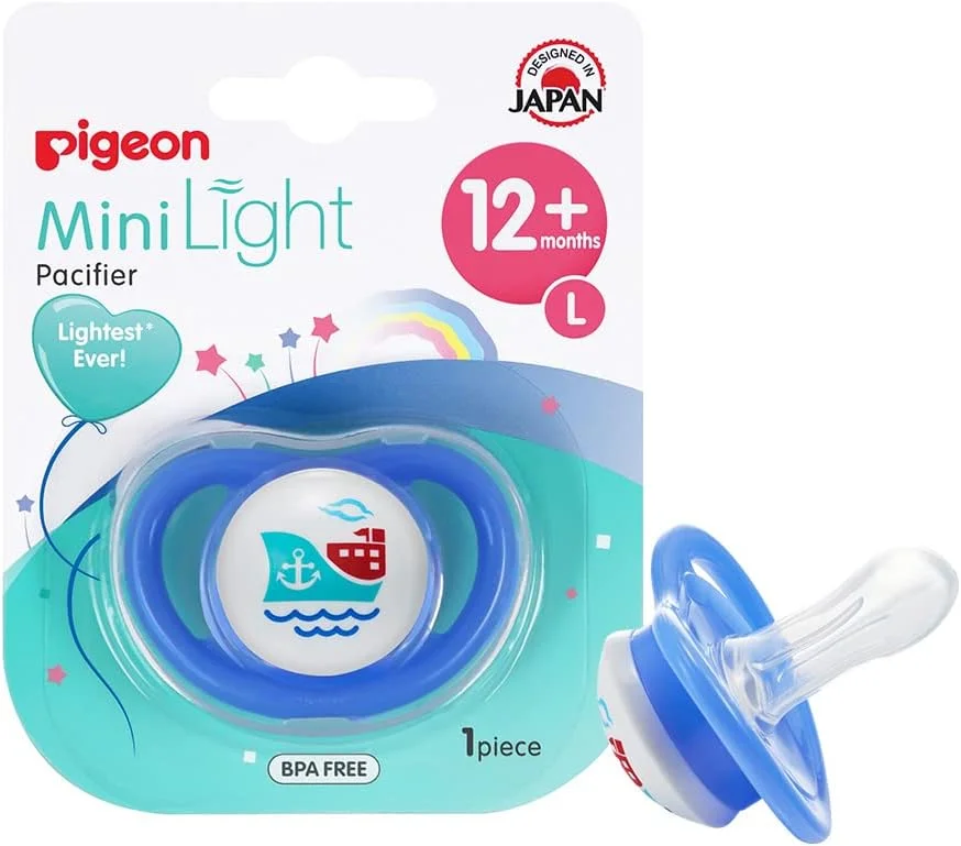 پستانک مینی لایت Pigeon، فوق العاده سبک وزن، سرپستانکی سیلیکونی نرم، جریان هوای بیشتر، فاقد BPA، سایز L، 12+ ماه، شفاف