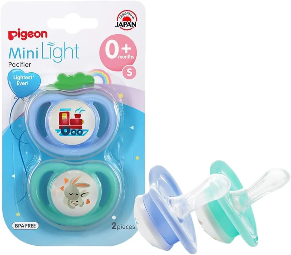 پستانک دوقلو مینی لایت پیجن، فوق العاده سبک وزن، سر سیلیکونی نرم، بدون BPA، سایز S، پسرانه