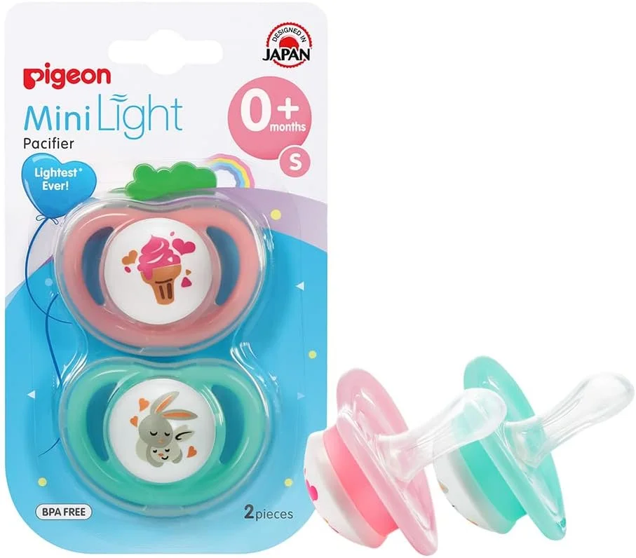 پستانک دوقلو مینی لایت Pigeon، فوق العاده سبک، سرپستانک سیلیکونی نرم، بدون BPA، سایز S، دخترانه