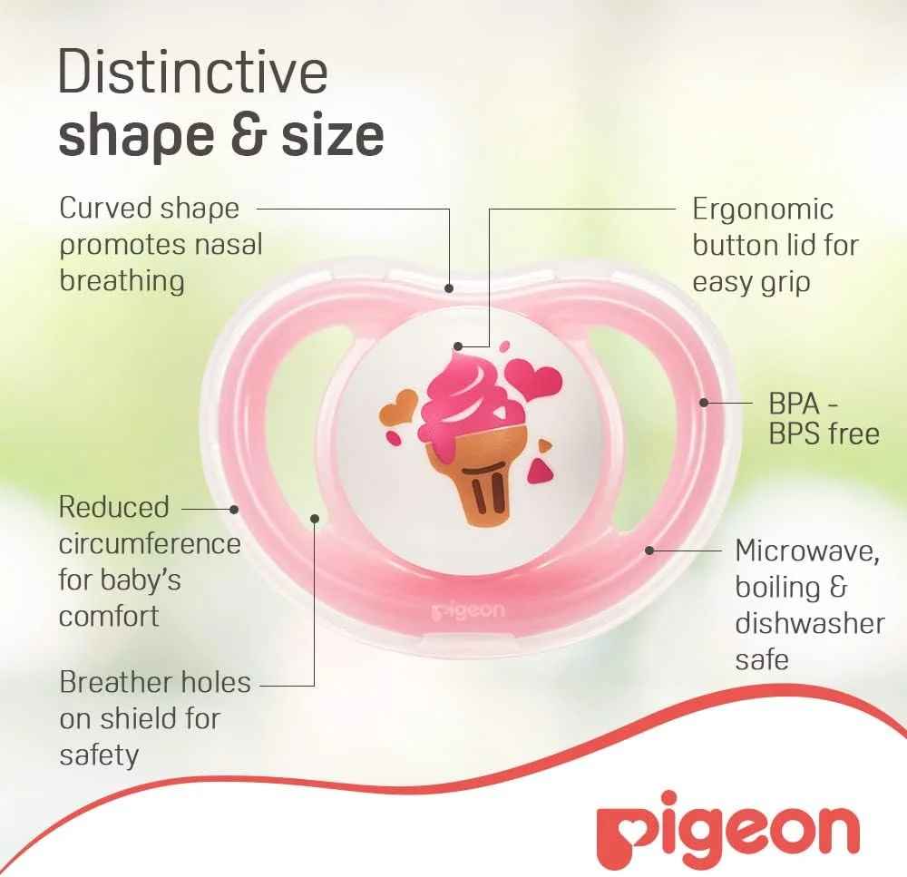 پستانک دوقلو مینی لایت Pigeon، فوق العاده سبک، سرپستانک سیلیکونی نرم، بدون BPA، سایز S، دخترانه