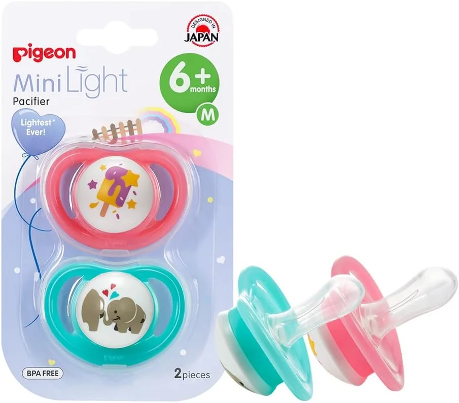 پستانک دوقلو مینی لایت Pigeon، فوق العاده سبک، سرپستانک سیلیکونی نرم، بدون BPA، سایز M