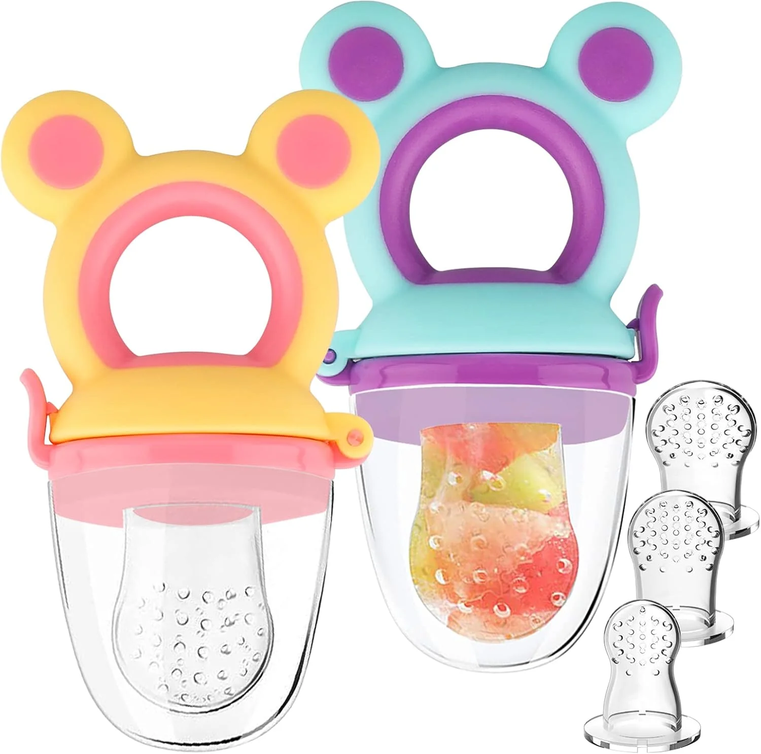 پستانک غذای میوه خوری کودک REMEL دو عددی با 3 عدد سرپستانک سیلیکونی جایگزین، اسباب بازی دندان گیر غذای تازه برای نوزادان و کودکان نوپا (B) پستانک غذای میوه خوری کودک REMEL دو عددی با 3 عدد سرپستانک سیلیکونی جایگزین، اسباب بازی دندان گیر غذای تازه برای نوزادان و کودکان نوپا (B)