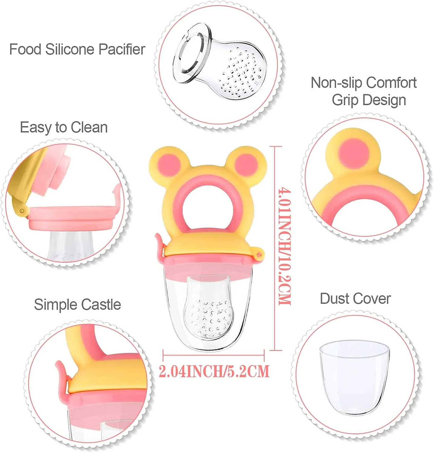 پستانک غذای میوه خوری کودک REMEL دو عددی با 3 عدد سرپستانک سیلیکونی جایگزین، اسباب بازی دندان گیر غذای تازه برای نوزادان و کودکان نوپا (B)