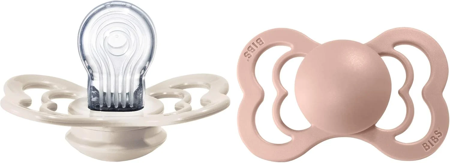 پستانک نوزاد BIBS Supreme بسته 2 عددی | ساخت دانمارک | پستانک سیلیکونی بدون BPA، متقارن، سایز 2 (6-18 ماه)، عاجی/رژگونه