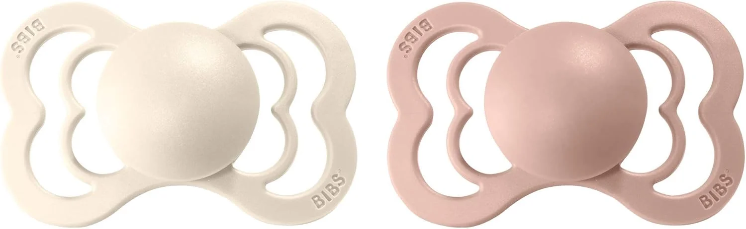 پستانک نوزاد BIBS Supreme بسته 2 عددی | ساخت دانمارک | پستانک سیلیکونی بدون BPA، متقارن، سایز 2 (6-18 ماه)، عاجی/رژگونه