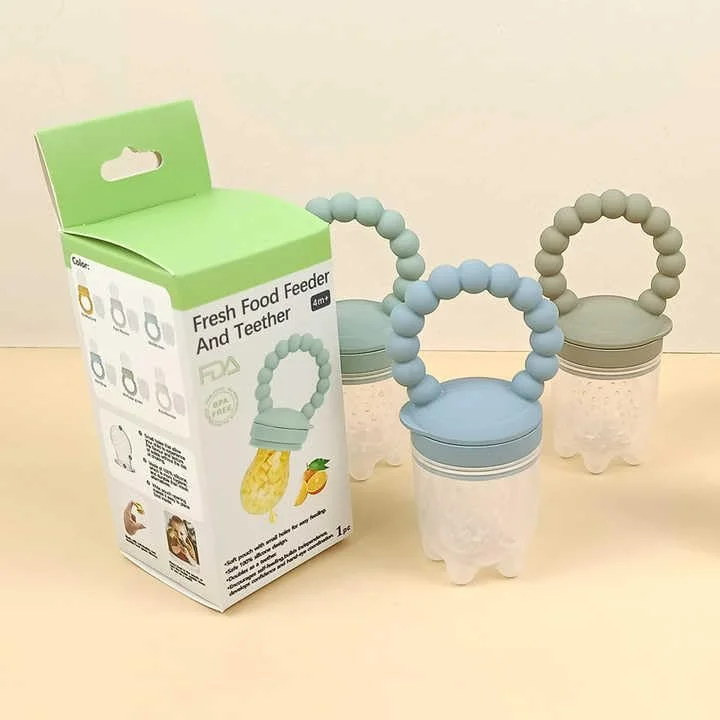 فیدر میوه سیلیکونی کودک، فاقد BPA، پستانک غذای تازه و فیدر دندانگیر برای نوزادان 0 تا 12 ماه، ابزار خود تغذیه | فیدر میوه و غذا با 3 نوک (S/M/L) قرمز روشن