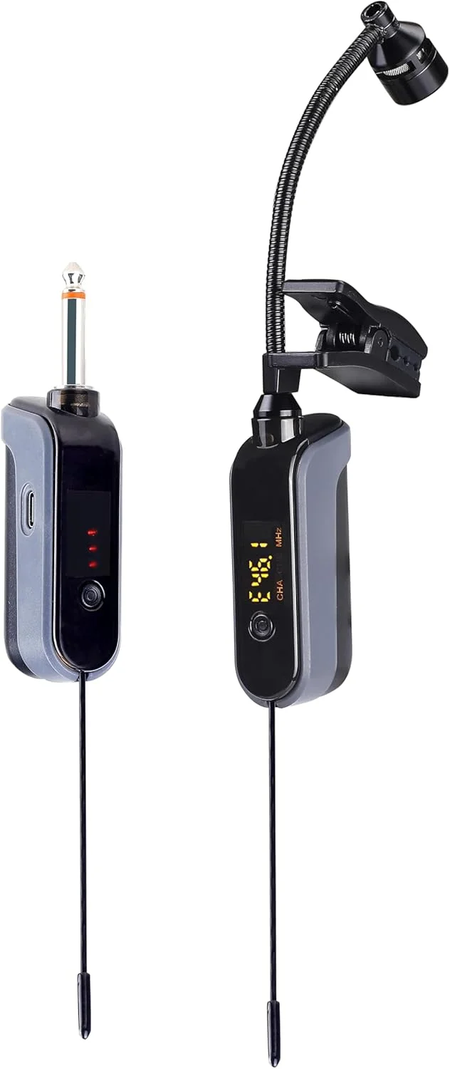 میکروفون بی سیم سازهای بادی BOMGE UHF، میکروفون ساکسیفون، گیرنده و فرستنده بی سیم، برد 160 فوت، اتصال آسان، مناسب برای ترومپت، کلارینت، ویولن سل، سیستم های PA فعال (WTU-08A)
