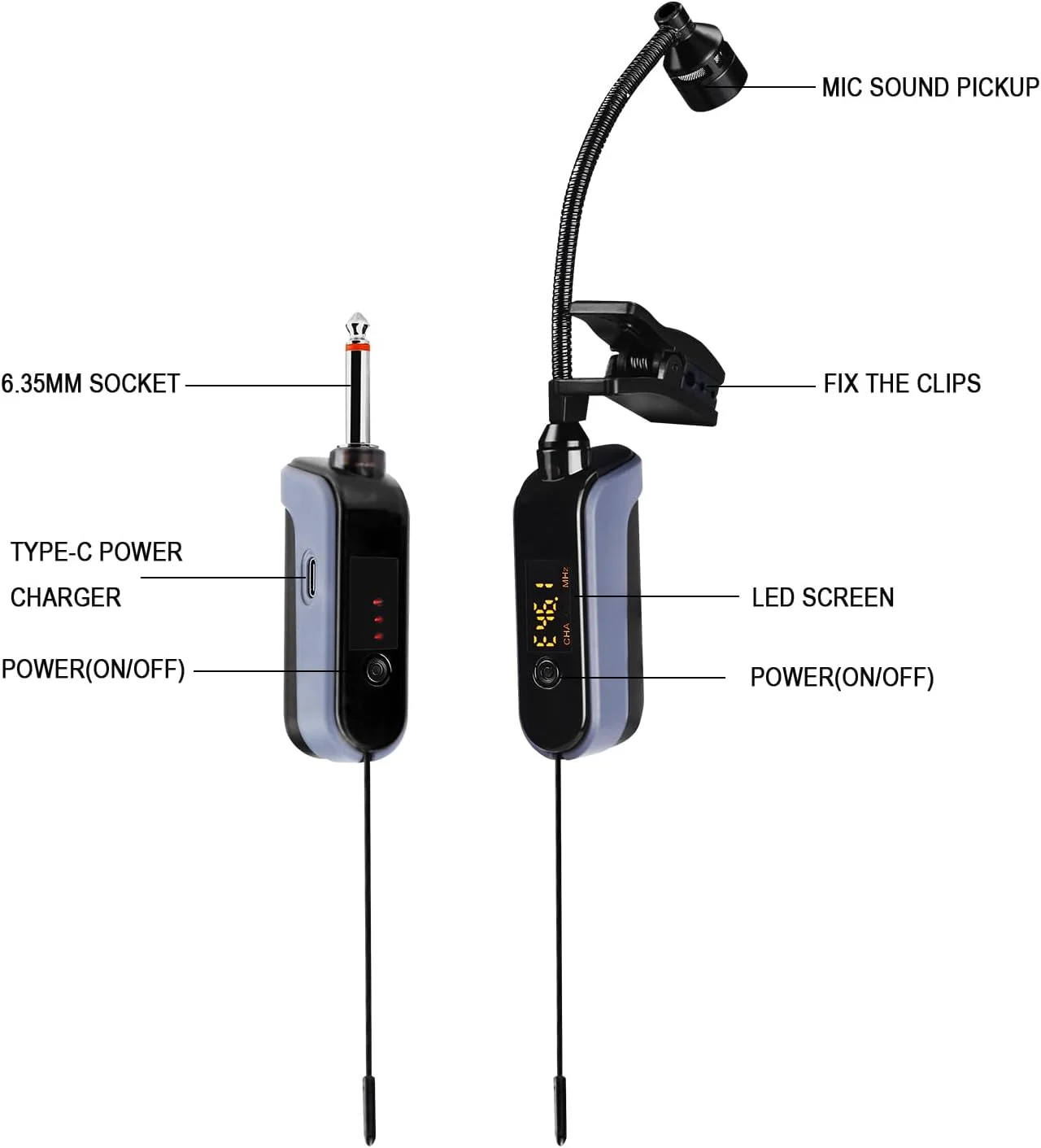 میکروفون بی سیم سازهای بادی BOMGE UHF، میکروفون ساکسیفون، گیرنده و فرستنده بی سیم، برد 160 فوت، اتصال آسان، مناسب برای ترومپت، کلارینت، ویولن سل، سیستم های PA فعال (WTU-08A) میکروفون بی سیم سازهای بادی BOMGE UHF، میکروفون ساکسیفون، گیرنده و فرستنده بی سیم، برد 160 فوت، اتصال آسان، مناسب برای ترومپت، کلارینت، ویولن سل، سیستم های PA فعال (WTU-08A)