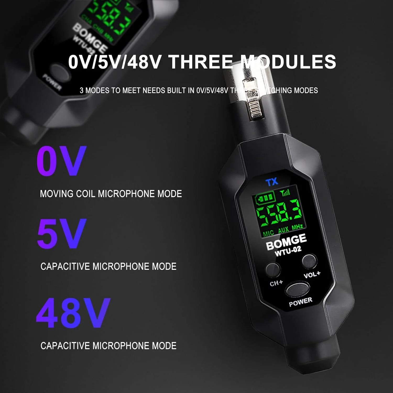 فرستنده و گیرنده XLR بی سیم BOMGE، سیستم آداپتور UHF XLR برای گیتار میکروفون دینامیک، فرکانس نمونه برداری 48k، قابلیت شارژ USB، برد 100 فوت (1 عدد گیرنده + 1 عدد فرستنده)