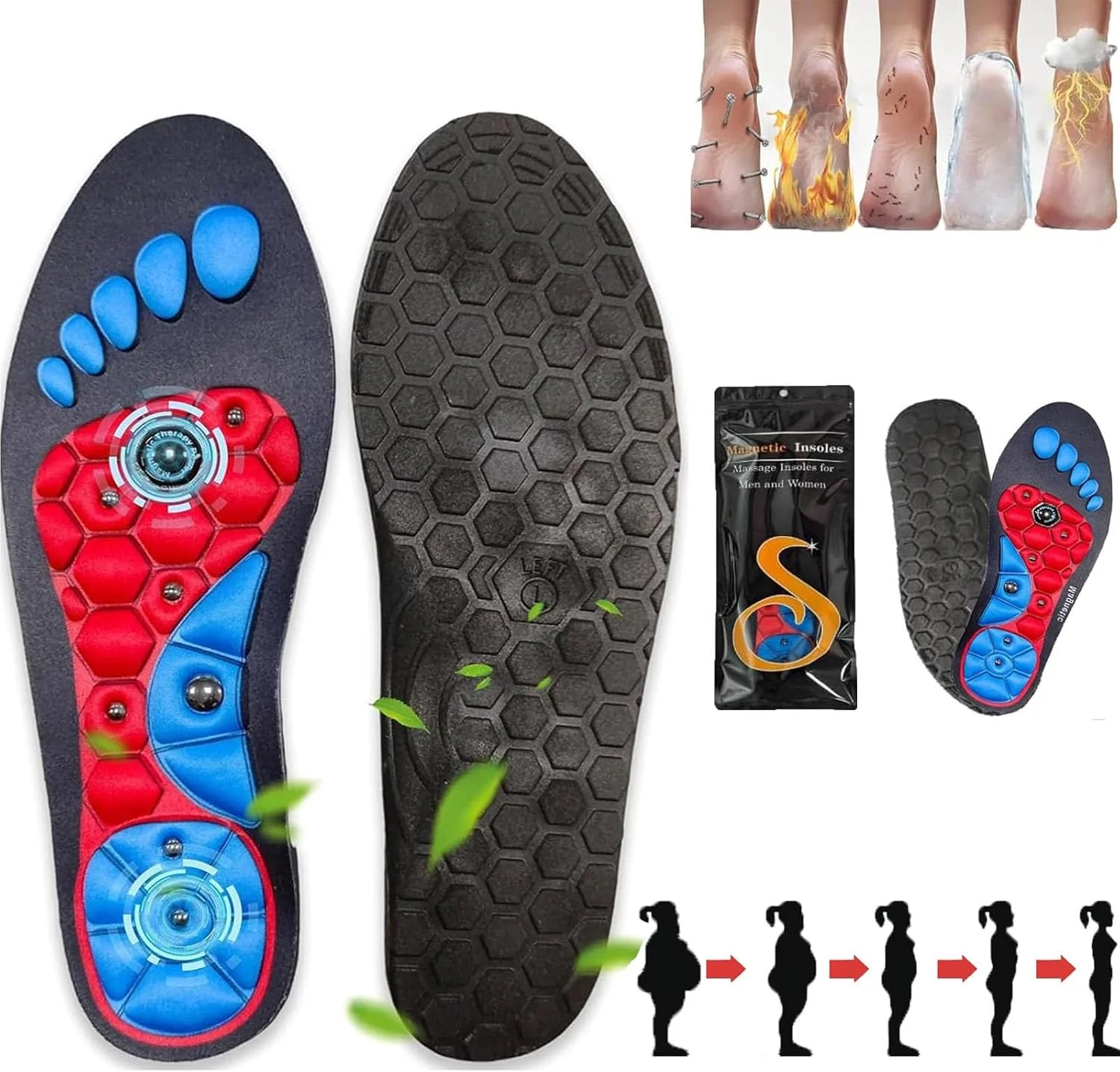 کفی طبی آ-کوسولی، کفی ماساژ طب فشاری آ-کوسولی، کفی طبی ارتوپدی، کفی مغناطیسی، کفی ماساژ مغناطیسی پا برای زنان و مردان (سایز 35-39)