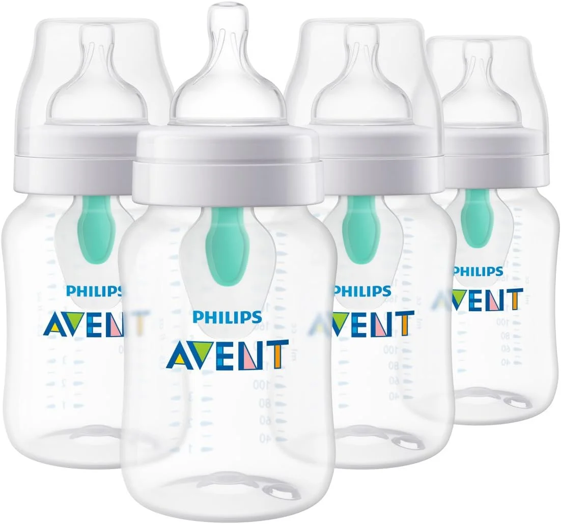 شیشه شیر ضد کولیک نوزاد Philips Avent با دریچه AirFree، شفاف، 9 اونس، بسته 4 عددی، SCF403/44