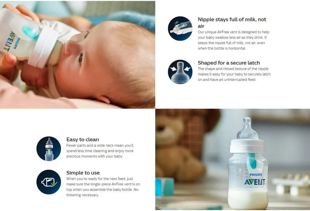 شیشه شیر ضد نفخ 125 میلی لیتری فیلیپس اونت مدل SCF400/34، بسته 3 عددی، شفاف