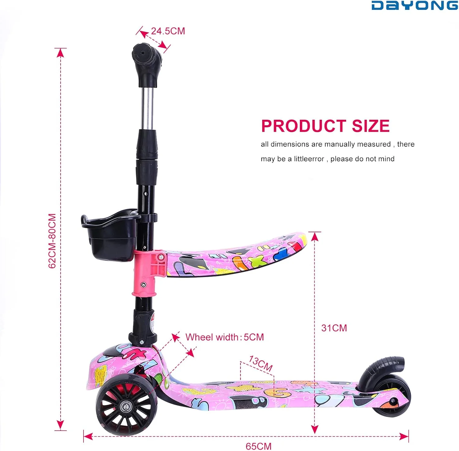 اسکوتر 3 چرخ تاشو و قابل تنظیم ارتفاع DAYONG مدل 2 در 1، مناسب برای کودکان 2 تا 12 سال (پسر و دختر)