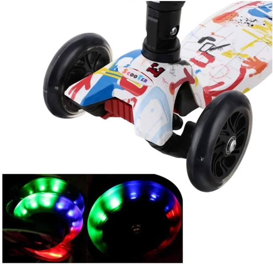 اسکوتر کودکانه 3 چرخ AM ANNA، مینی اسکوتر قابل تنظیم با چرخ های LED روشن (قرمز و سفید)