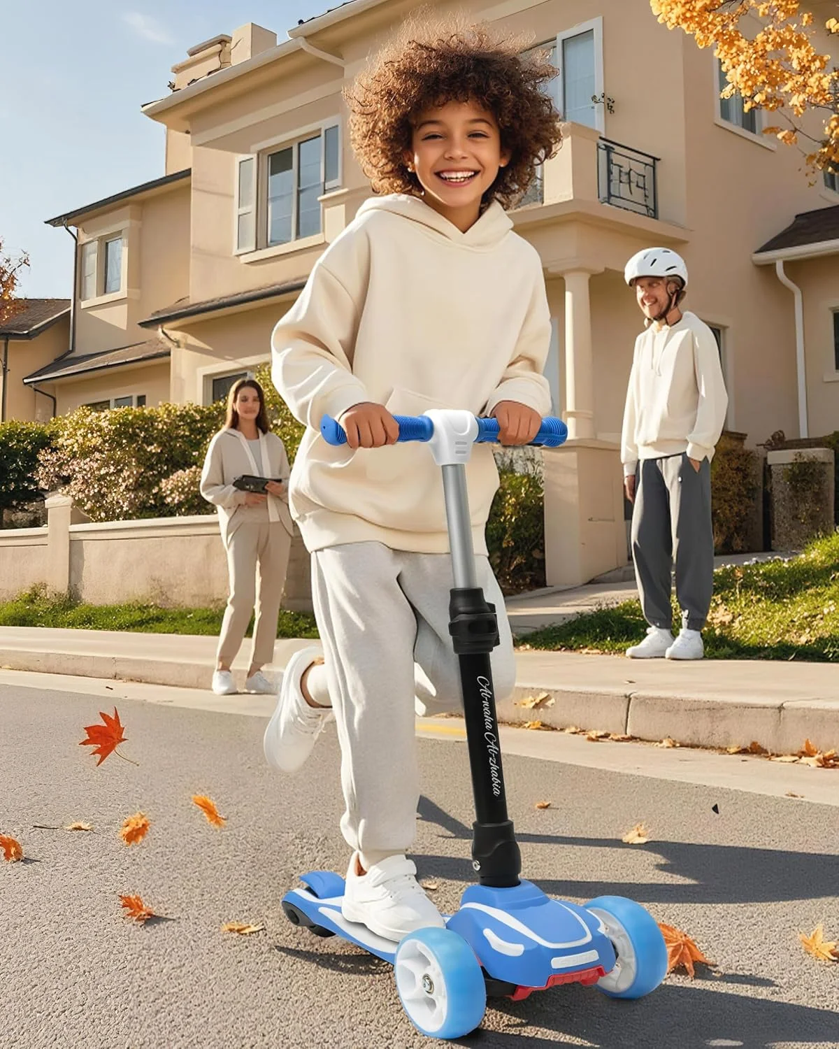 اسکوتر 3 چرخ کودکانه | ارتفاع قابل تنظیم و تاشو با چراغ LED | ظرفیت 50 کیلوگرم | اسکوتر تاشو برای کودکان 3-12 سال | اسکوتر ضربه ای برای پسران و دختران | جذب شوک و فرمان متمایل