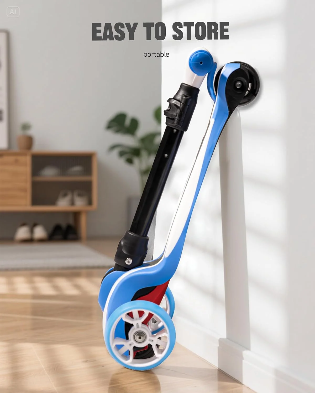 اسکوتر 3 چرخ کودکانه | ارتفاع قابل تنظیم و تاشو با چراغ LED | ظرفیت 50 کیلوگرم | اسکوتر تاشو برای کودکان 3-12 سال | اسکوتر ضربه ای برای پسران و دختران | جذب شوک و فرمان متمایل