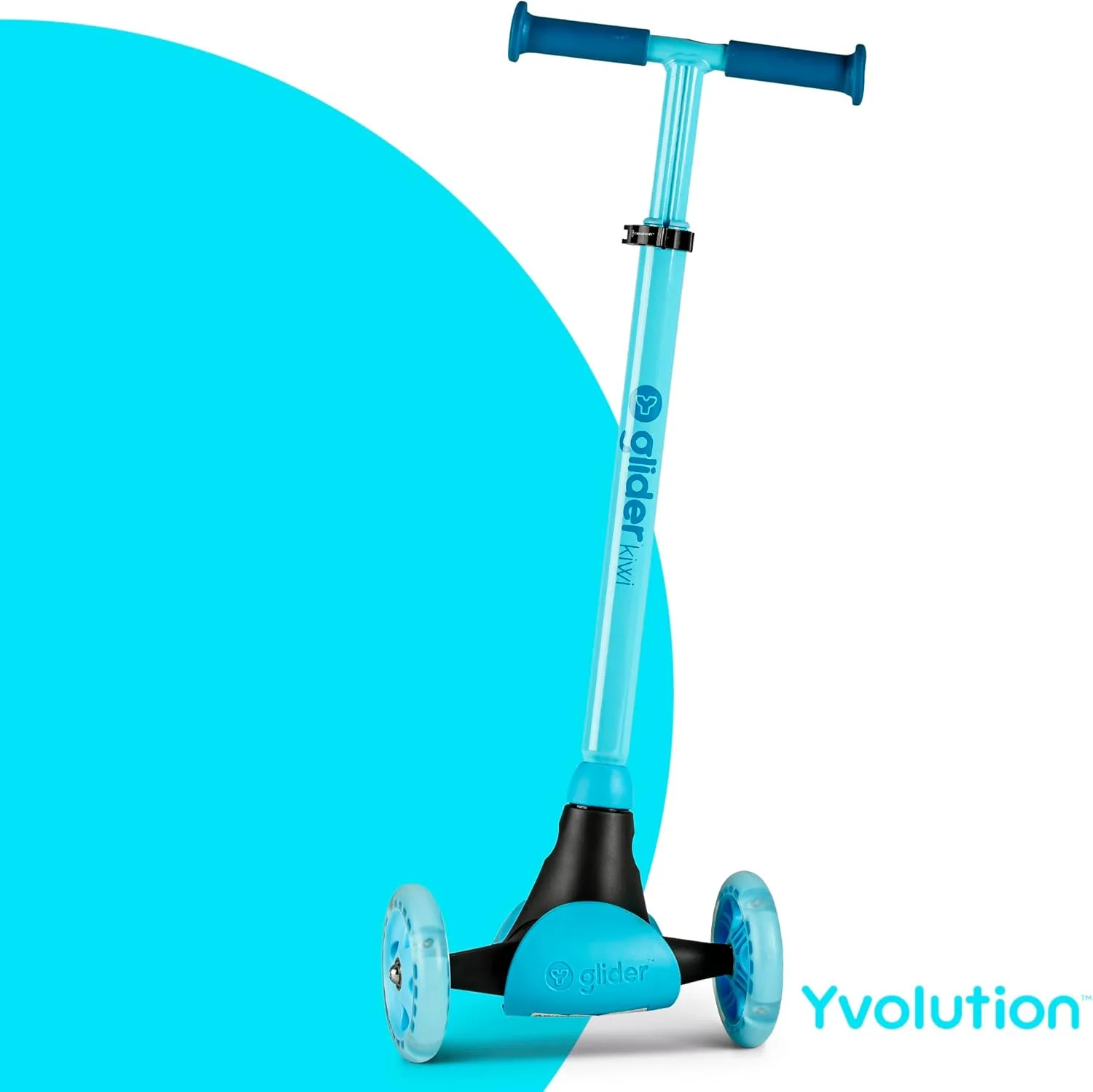 اسکوتر کودکانه Yvolution Glider KIWI – مناسب برای سنین 3 تا 8 سال | اسکوتر 3 چرخ، فرمان قابل تنظیم، چرخ‌های LED، عرشه پهن، فرمان متمایل به پهلو و طراحی تاشو