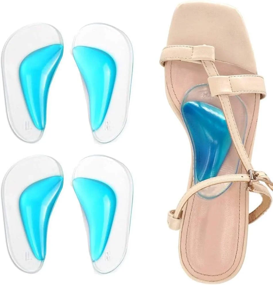 SKEIDO 2 جفت کفی ژله ای قوس دار سیلیکونی طبی برای کف پای صاف، کفی قوس دار ارتوتیک، کفی ژله ای برای پلانتار فاشیایتیس، پد بالشتکی برای پاشنه بلند زنانه و مردانه (سایز بزرگ)