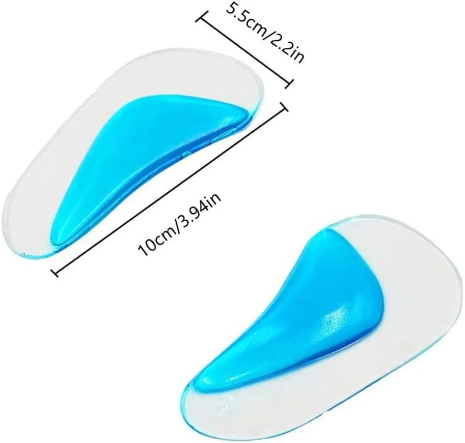 SKEIDO 2 جفت کفی ژله ای قوس دار سیلیکونی طبی برای کف پای صاف، کفی قوس دار ارتوتیک، کفی ژله ای برای پلانتار فاشیایتیس، پد بالشتکی برای پاشنه بلند زنانه و مردانه (سایز بزرگ)