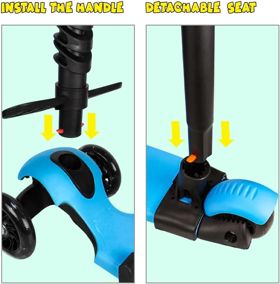 اسکوتر 3 در 1 کودکانه UKR با صندلی تاشو و فرمان، چرخ های LED چشمک زن، اسکوتر 3 چرخ با میله فشاری قابل تنظیم، سبد ذخیره سازی، سه چرخه کودکانه با طرح زنبوری