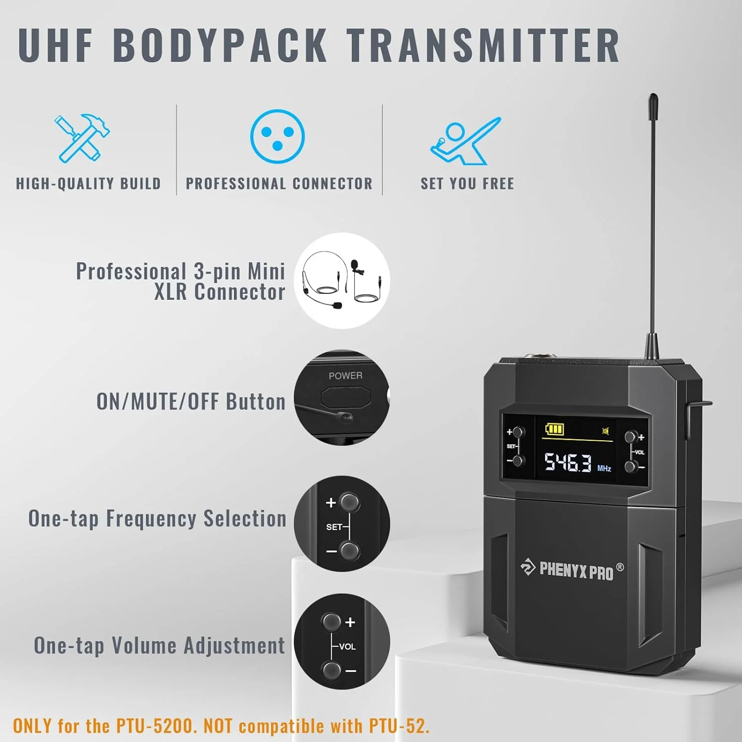 سیستم میکروفون بی سیم Phenyx Pro، ست میکروفون بی سیم 4 کاناله با 4 بادیپک و میکروفونهای هدست/یقه ای، 4x25 فرکانس UHF، پوشش 200 فوتی، میکروفون بیسیم برای آواز، کلیسا (PTU-5200-4B) سیستم میکروفون بی سیم Phenyx Pro، ست میکروفون بی سیم 4 کاناله با 4 بادیپک و میکروفونهای هدست/یقه ای، 4x25 فرکانس UHF، پوشش 200 فوتی، میکروفون بیسیم برای آواز، کلیسا (PTU-5200-4B)