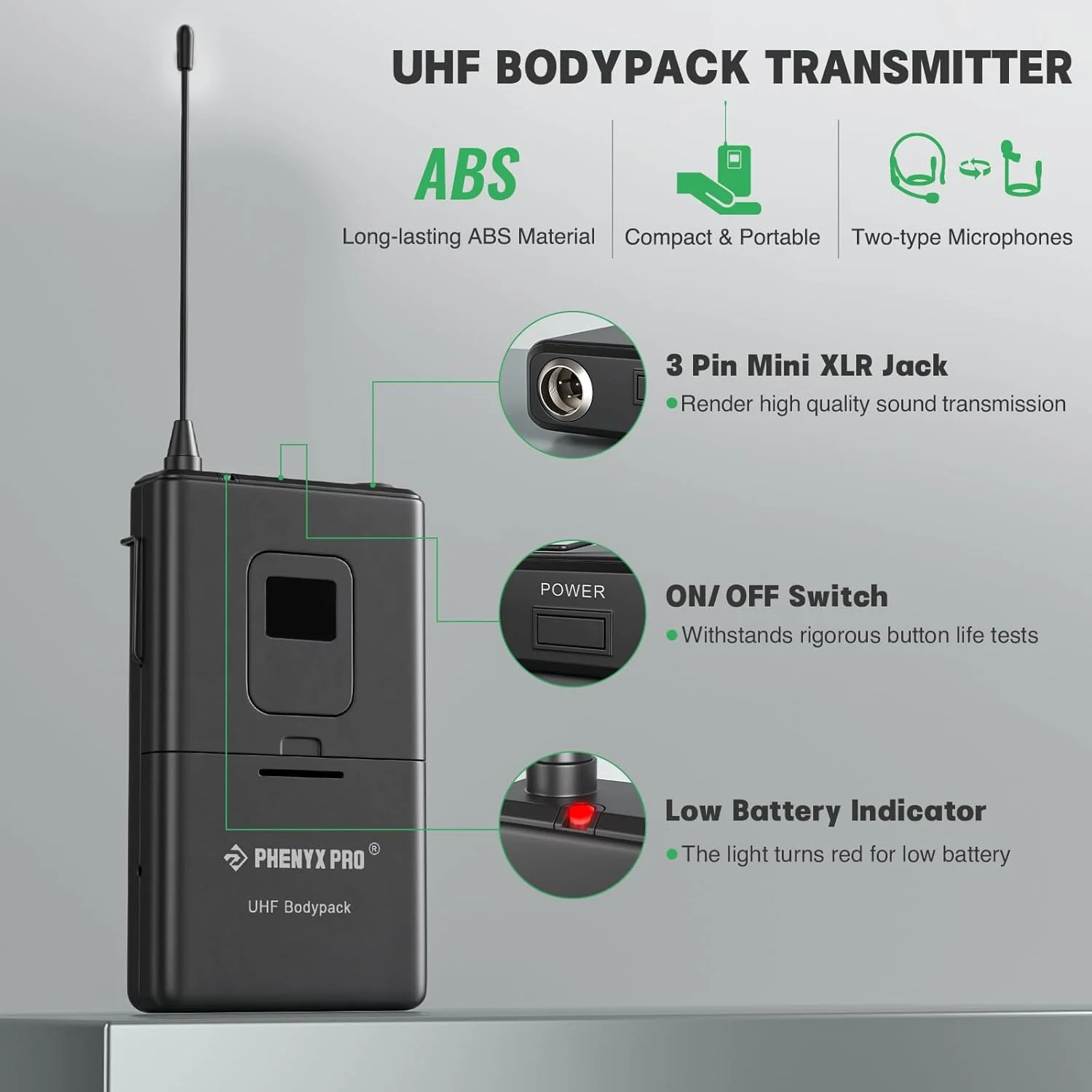 فرستنده بیسیم بادیپک Phenyx Pro، میکروفون بادیپک بیسیم کاردیوئید UHF با فرکانس ثابت 561.6 مگاهرتز، برد 260 فوت، برای سری PTU-5000/PTU-4000 (PWB-5-561.6) فرستنده بیسیم بادیپک Phenyx Pro، میکروفون بادیپک بیسیم کاردیوئید UHF با فرکانس ثابت 561.6 مگاهرتز، برد 260 فوت، برای سری PTU-5000/PTU-4000 (PWB-5-561.6)