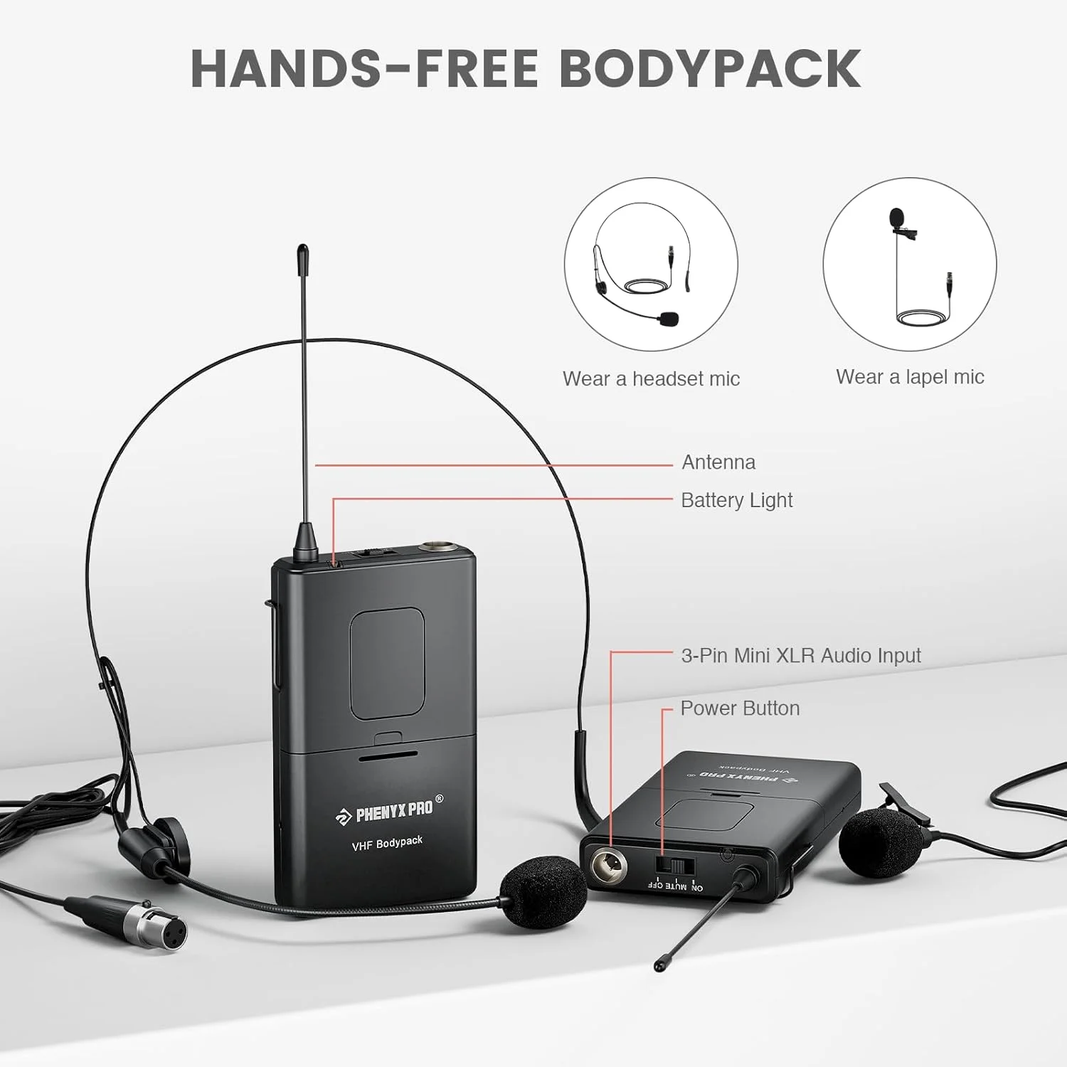سیستم میکروفون بی سیم، مجموعه میکروفون بی سیم 4 کاناله VHF Phenyx Pro با 2 میکروفون دستی/2 فرستنده بدنی/2 میکروفون یقه ای/2 هدست، گیرنده فلزی، ایده آل برای کلیسا، جلسه، کنفرانس (PTV-2000B) سیستم میکروفون بی سیم، مجموعه میکروفون بی سیم 4 کاناله VHF Phenyx Pro با 2 میکروفون دستی/2 فرستنده بدنی/2 میکروفون یقه ای/2 هدست، گیرنده فلزی، ایده آل برای کلیسا، جلسه، کنفرانس (PTV-2000B)