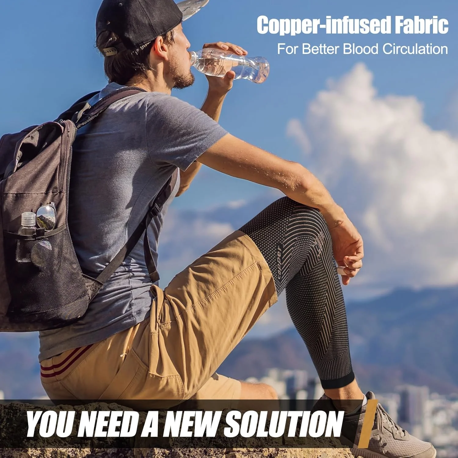زانوبند ساق پا NEENCA برای درد زانو، آستین بلند ساق پا.. YHT002-US-Copper-L