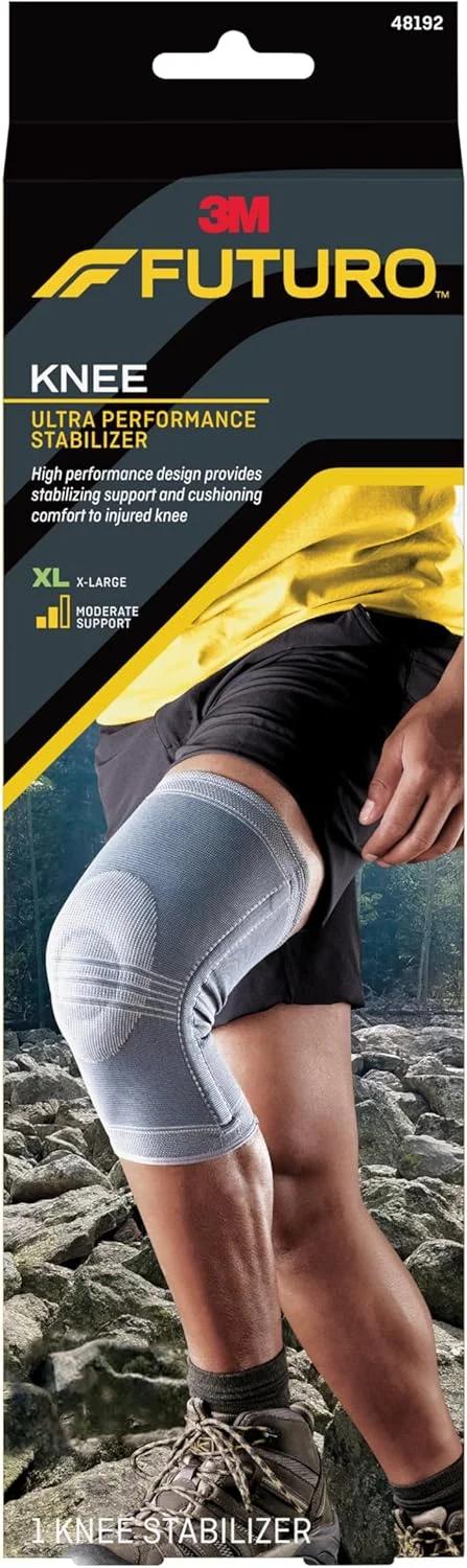 زانوبند تثبیت کننده عملکرد فوق العاده Futuro سایز XL، 1 عدد در بسته | رنگ خاکستری | 48192ENR | طراحی با عملکرد بالا، پشتیبانی تثبیت کننده و راحتی بالشتکی را برای زانوی آسیب دیده فراهم می کند | ساپورت زانو
