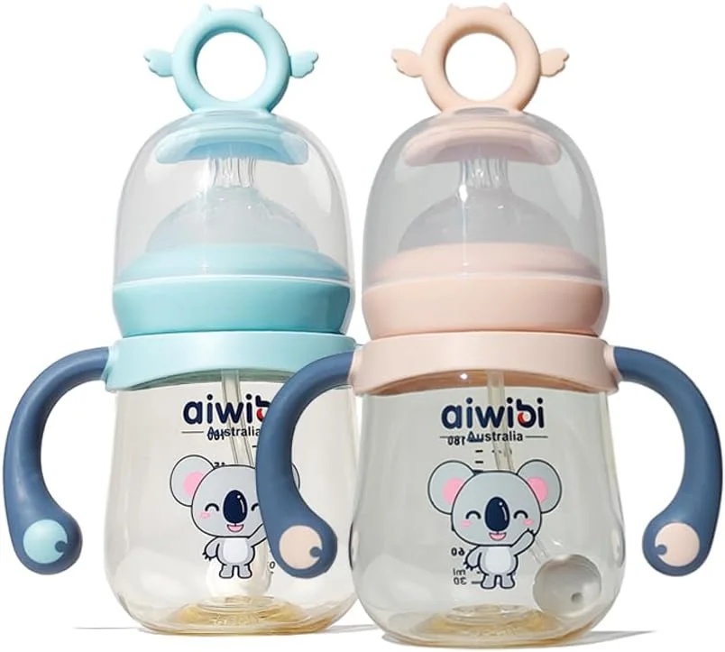 شیشه شیر کودک Aiwibi بدون BPA با نی وزنه دار برای یک وعده غذایی سالم و شاد (180 میلی لیتر - صورتی/آبی - 2 عددی) شیشه شیر کودک Aiwibi بدون BPA با نی وزنه دار برای یک وعده غذایی سالم و شاد (180 میلی لیتر - صورتی/آبی - 2 عددی)