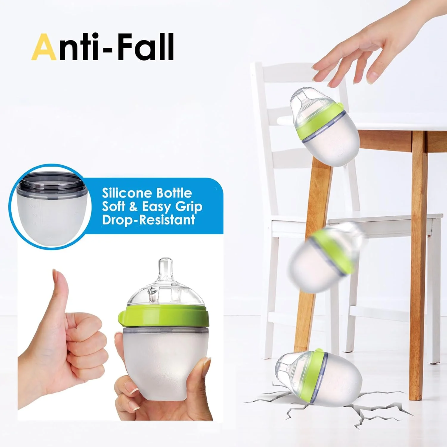 شیشه شیر ضد نفخ کودک Checkzed، شیشه شیر سیلیکونی نرم برای نوزادان، طراحی دهانه پهن، مناسب برای انتقال از شیر مادر به شیشه شیر، شیشه شیر سبز (150 میلی لیتر)