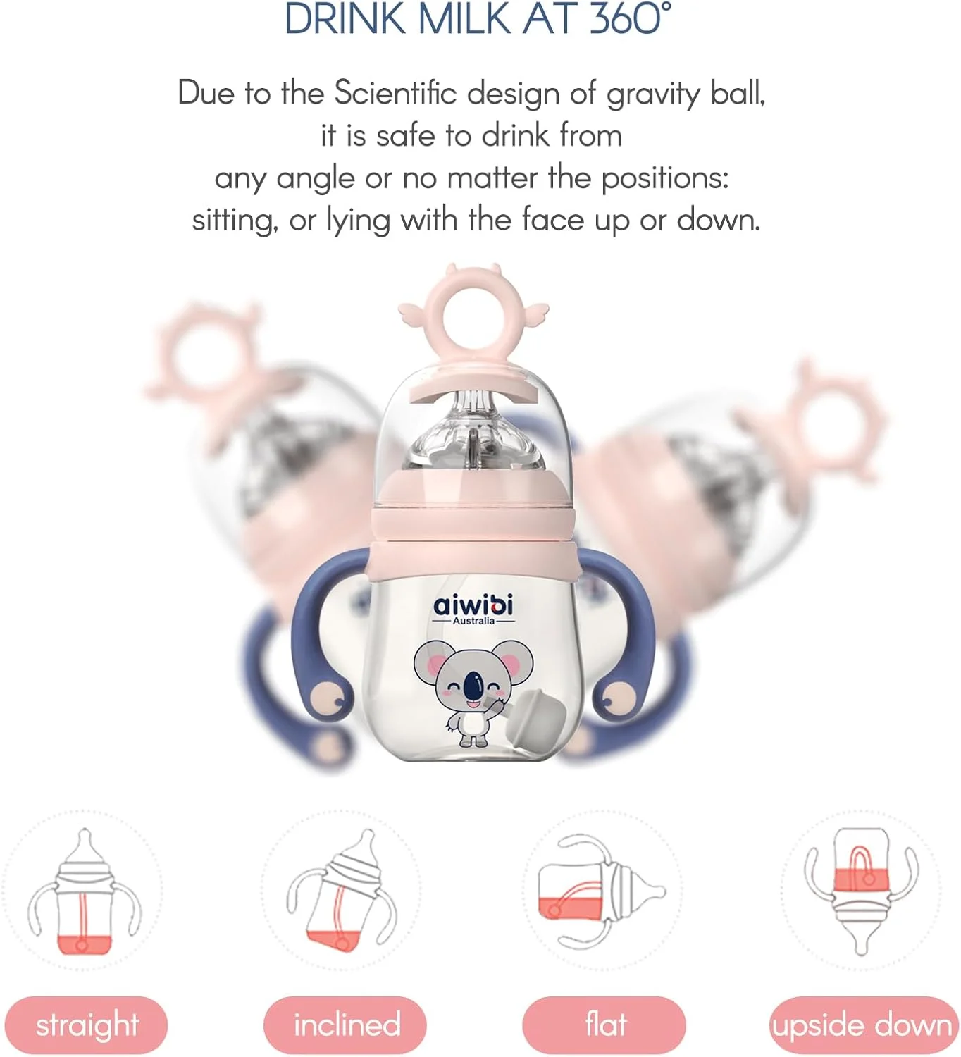 شیشه شیر کودک Aiwibi بدون BPA با نی وزنه دار برای یک وعده غذایی سالم و شاد (180 میلی لیتر - صورتی/آبی - 2 عددی) شیشه شیر کودک Aiwibi بدون BPA با نی وزنه دار برای یک وعده غذایی سالم و شاد (180 میلی لیتر - صورتی/آبی - 2 عددی)