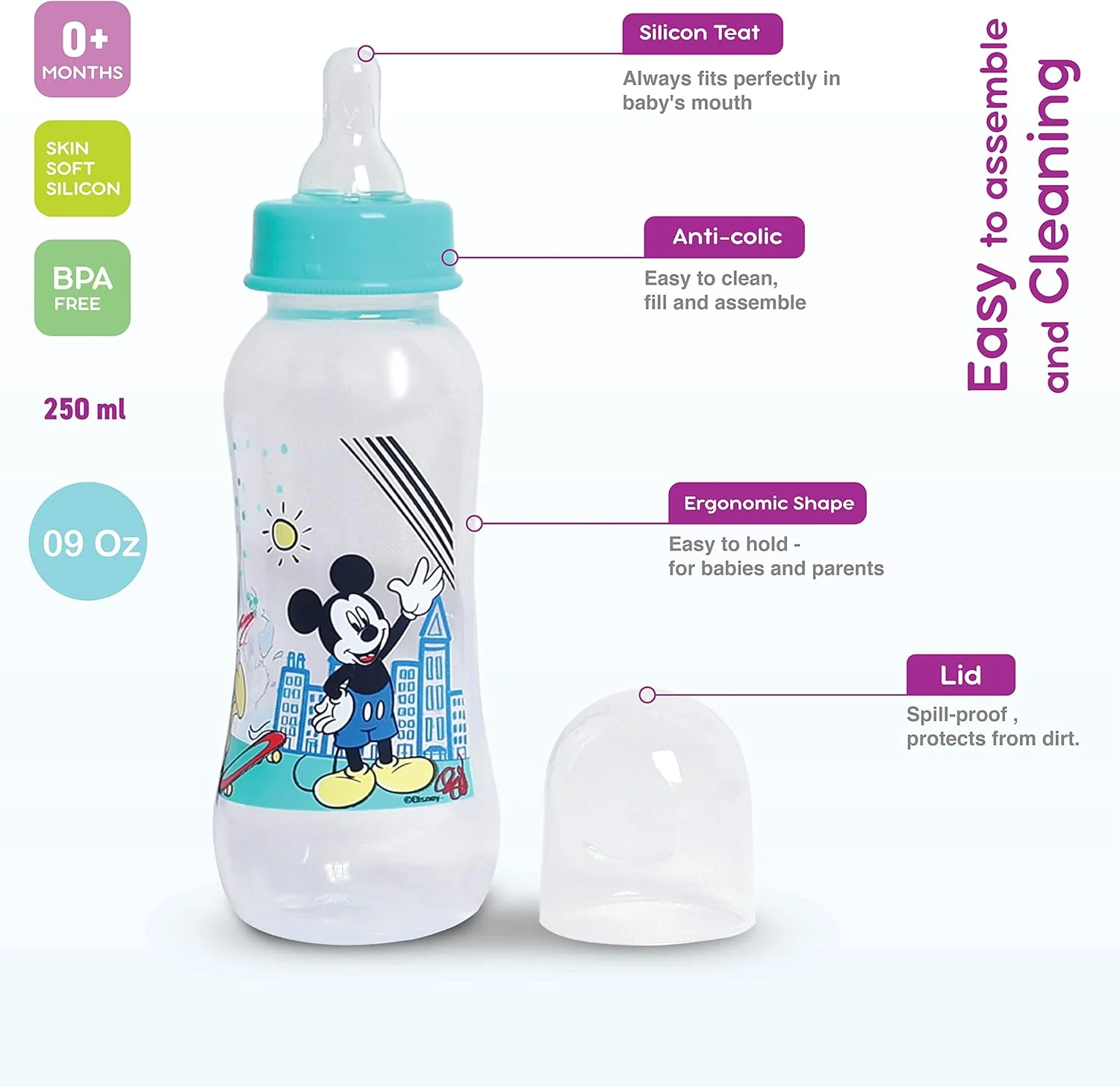 شیشه شیر کودک دیزنی میکی موس 9 اونس/250 میلی لیتر، جریان سریع، دارای سرشیشه سیلیکونی ضد چسبندگی، تمیز کردن آسان، فاقد BPA، 0+ ماه، محصول رسمی دیزنی، چند رنگ شیشه شیر کودک دیزنی میکی موس 9 اونس/250 میلی لیتر، جریان سریع، دارای سرشیشه سیلیکونی ضد چسبندگی، تمیز کردن آسان، فاقد BPA، 0+ ماه، محصول رسمی دیزنی، چند رنگ