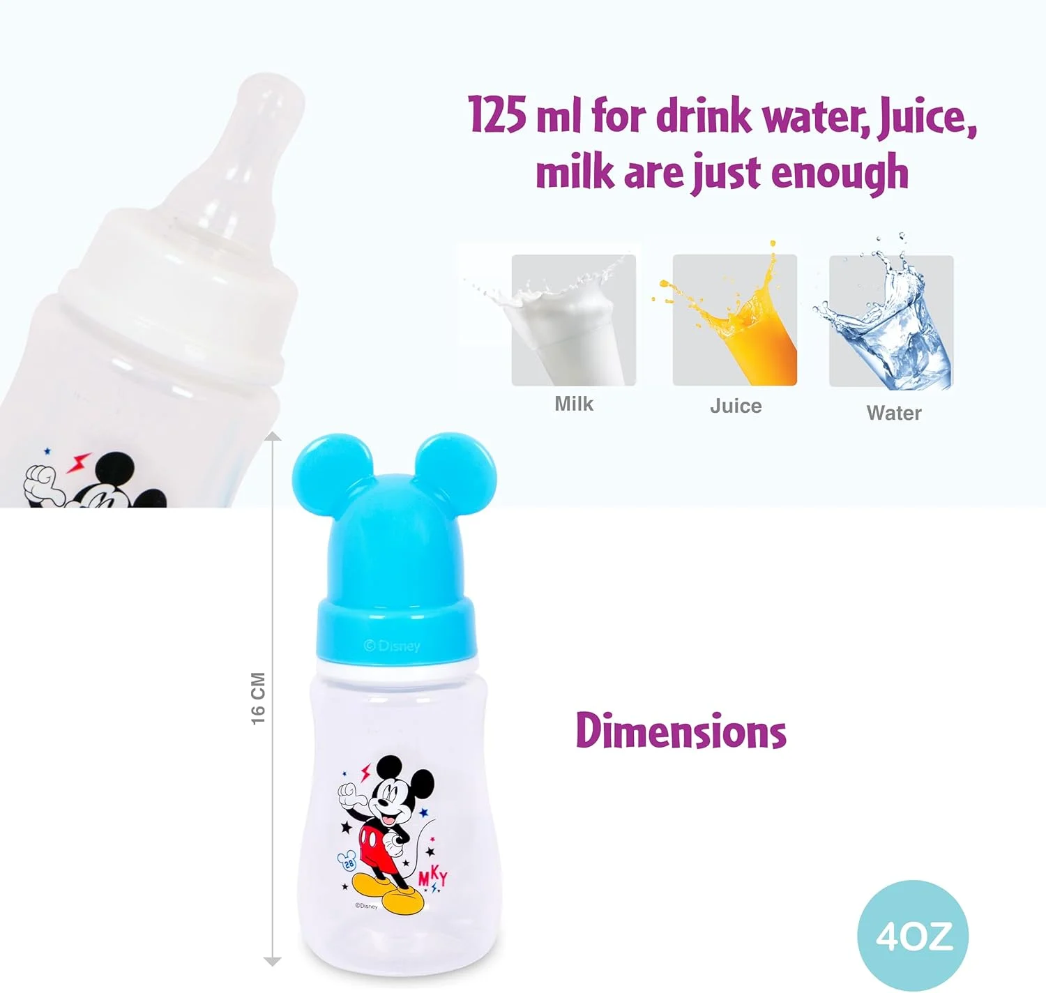 شیشه شیر کودک دیزنی میکی موس، 0 تا 3 ماه، 125 میلی لیتر