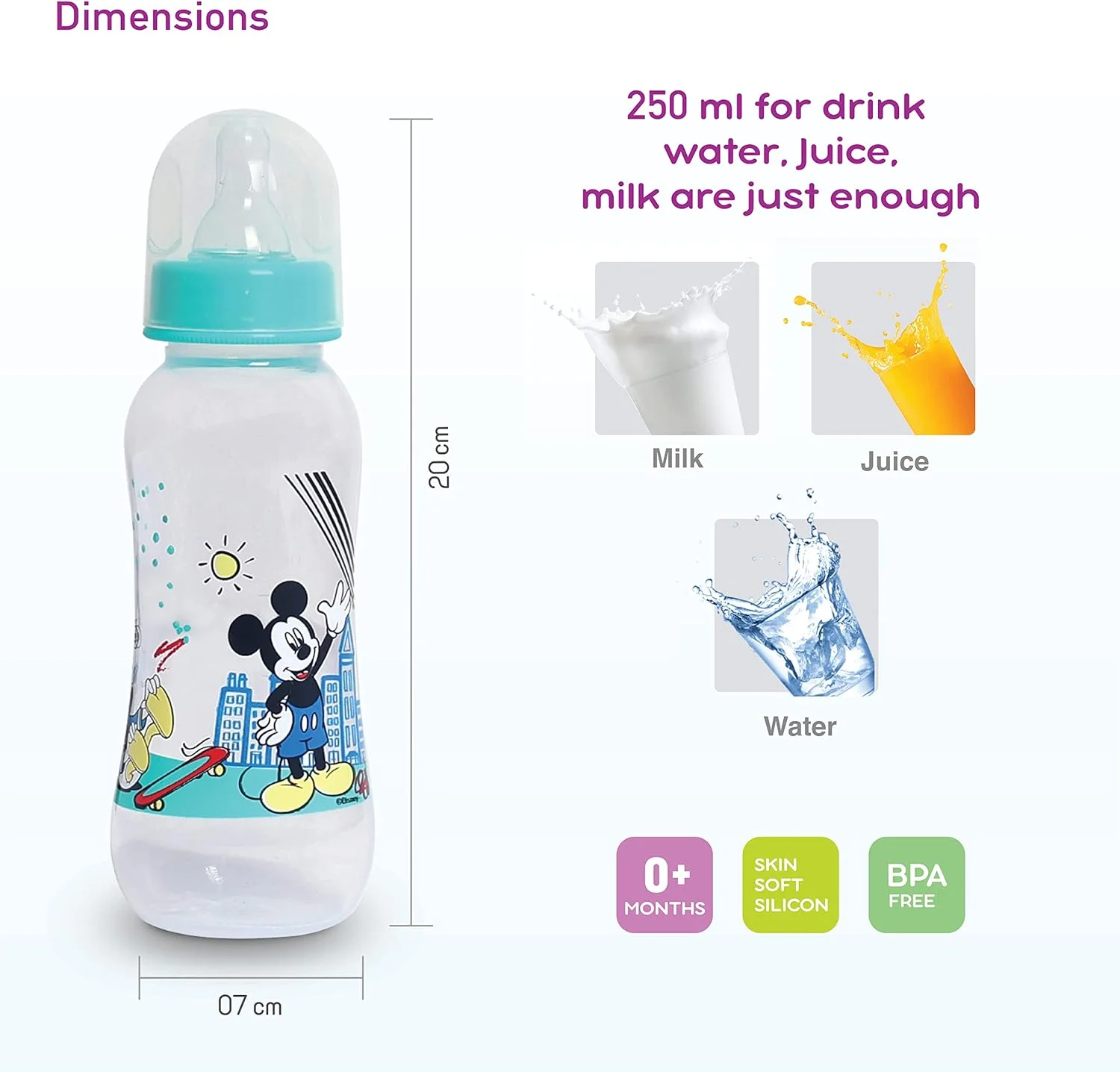 شیشه شیر کودک دیزنی میکی موس 9 اونس/250 میلی لیتر، جریان سریع، دارای سرشیشه سیلیکونی ضد چسبندگی، تمیز کردن آسان، فاقد BPA، 0+ ماه، محصول رسمی دیزنی، چند رنگ شیشه شیر کودک دیزنی میکی موس 9 اونس/250 میلی لیتر، جریان سریع، دارای سرشیشه سیلیکونی ضد چسبندگی، تمیز کردن آسان، فاقد BPA، 0+ ماه، محصول رسمی دیزنی، چند رنگ