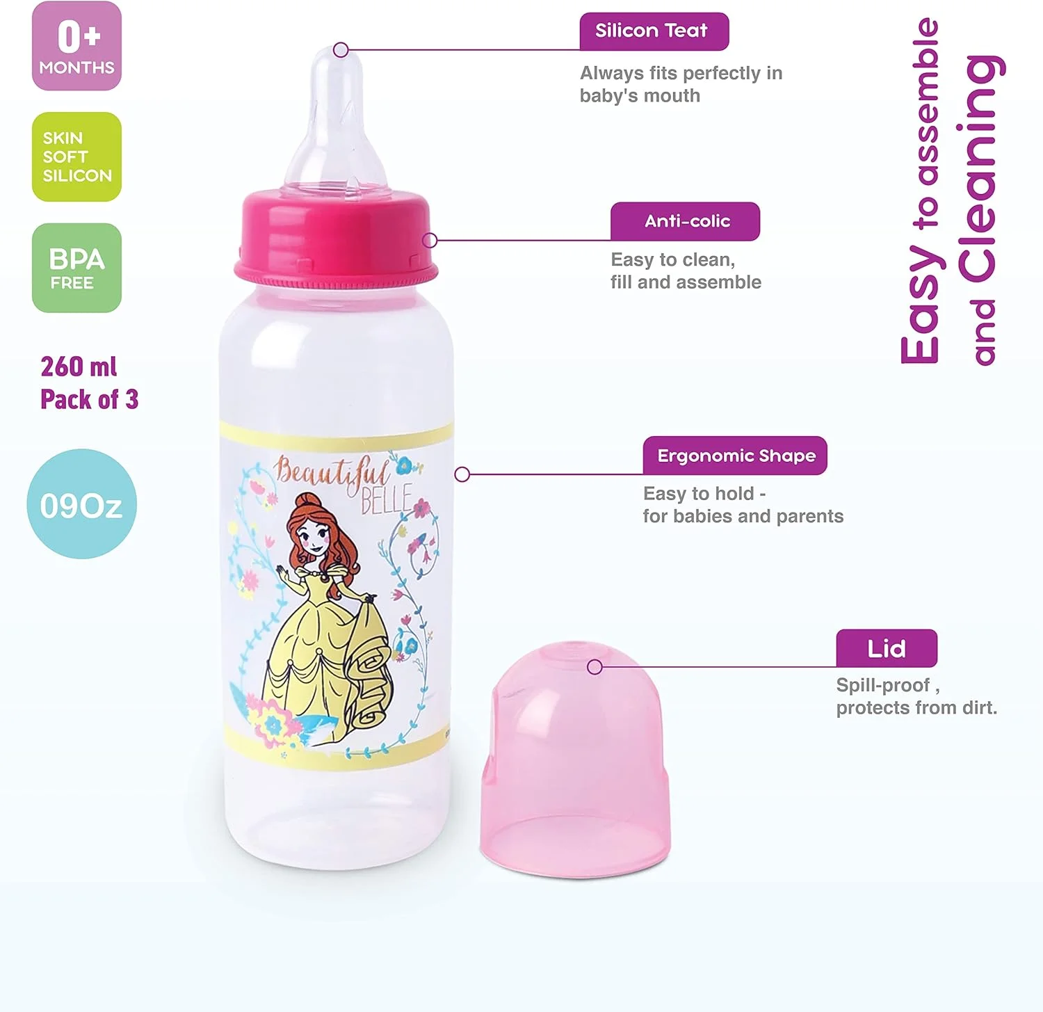 شیشه شیر کودک دیزنی پرنسس بدون BPA، 9 اونس (250 میلی لیتر)، 0+ ماه، بسته 3 عددی، Trha1690، چند رنگ شیشه شیر کودک دیزنی پرنسس بدون BPA، 9 اونس (250 میلی لیتر)، 0+ ماه، بسته 3 عددی، Trha1690، چند رنگ