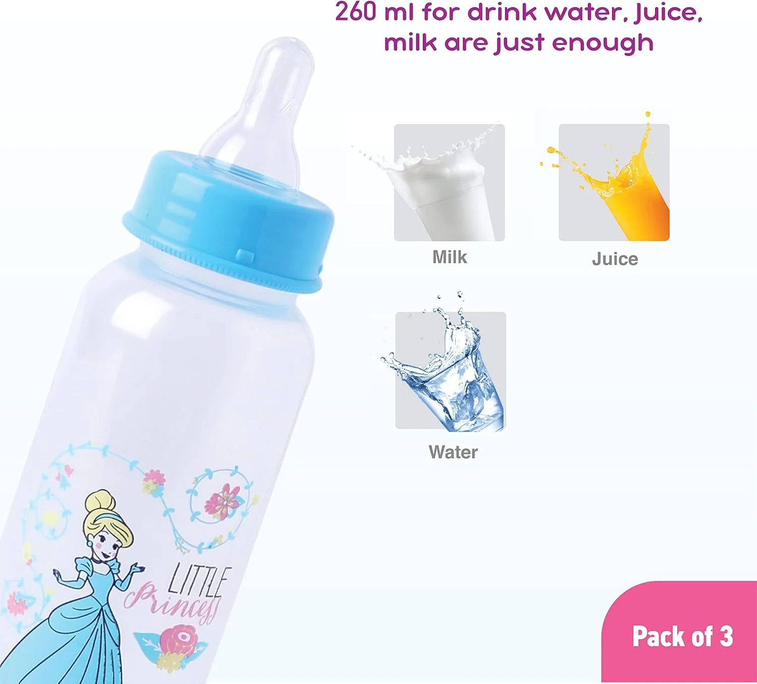 شیشه شیر کودک دیزنی پرنسس بدون BPA، 9 اونس (250 میلی لیتر)، 0+ ماه، بسته 3 عددی، Trha1690، چند رنگ شیشه شیر کودک دیزنی پرنسس بدون BPA، 9 اونس (250 میلی لیتر)، 0+ ماه، بسته 3 عددی، Trha1690، چند رنگ