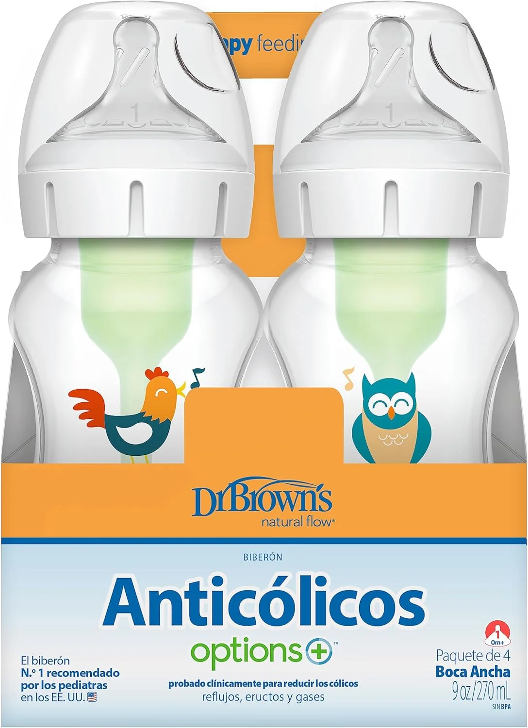 شیشه شیر ضد نفخ عریض دکتر براونز Natural Flow® Options+™، 270 میلی لیتر، با سرشیشه جریان آهسته سطح 1، بسته 4 عددی ست هدیه صبح بخیر/شب بخیر شیشه شیر ضد نفخ عریض دکتر براونز Natural Flow® Options+™، 270 میلی لیتر، با سرشیشه جریان آهسته سطح 1، بسته 4 عددی ست هدیه صبح بخیر/شب بخیر