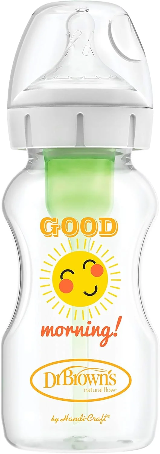 شیشه شیر ضد نفخ عریض دکتر براونز Natural Flow® Options+™، 270 میلی لیتر، با سرشیشه جریان آهسته سطح 1، بسته 4 عددی ست هدیه صبح بخیر/شب بخیر شیشه شیر ضد نفخ عریض دکتر براونز Natural Flow® Options+™، 270 میلی لیتر، با سرشیشه جریان آهسته سطح 1، بسته 4 عددی ست هدیه صبح بخیر/شب بخیر